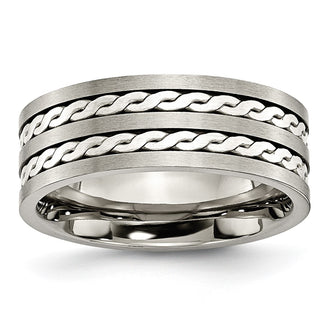 Buy High-Quality 8mm Antiqued Titanium Band with Sterling Silver Inlay - Stylish Value!