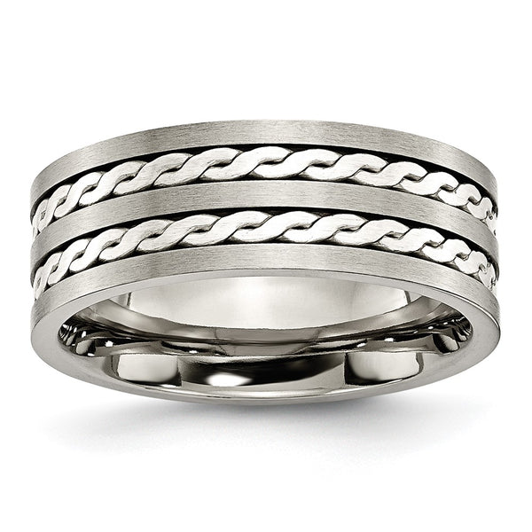 8mm Chiseled Titanium Band with Antiqued Finish & Silver Inlay