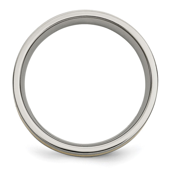 High-Quality Brushed Titanium Chisel Band with 14K Gold Inlay - 6mm Stylish Design-2