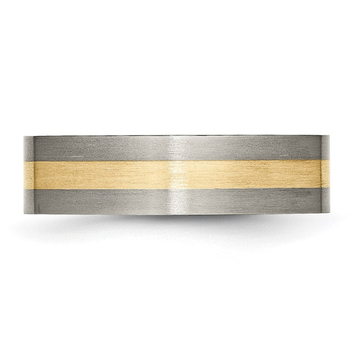 High-Quality Brushed Titanium Chisel Band with 14K Gold Inlay - 6mm Stylish Design-3
