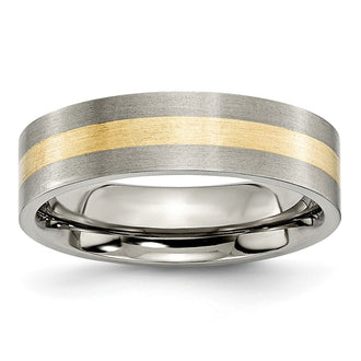 High-Quality 6mm Brushed Titanium Band with 14K Gold Inlay | Stylish Price!
