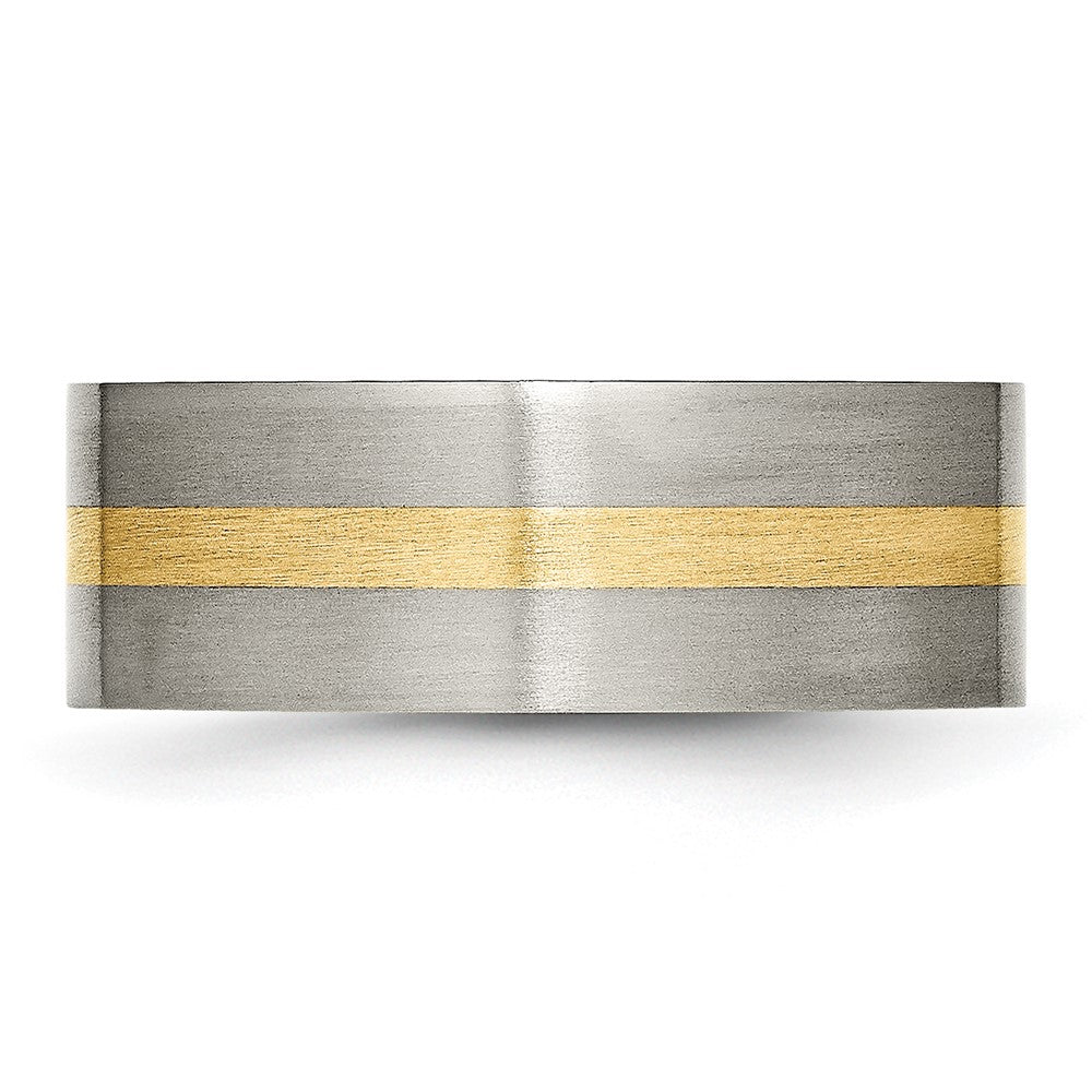 High-Quality 8mm Brushed Titanium Flat Band with 14K Gold Inlay - Stylish Value