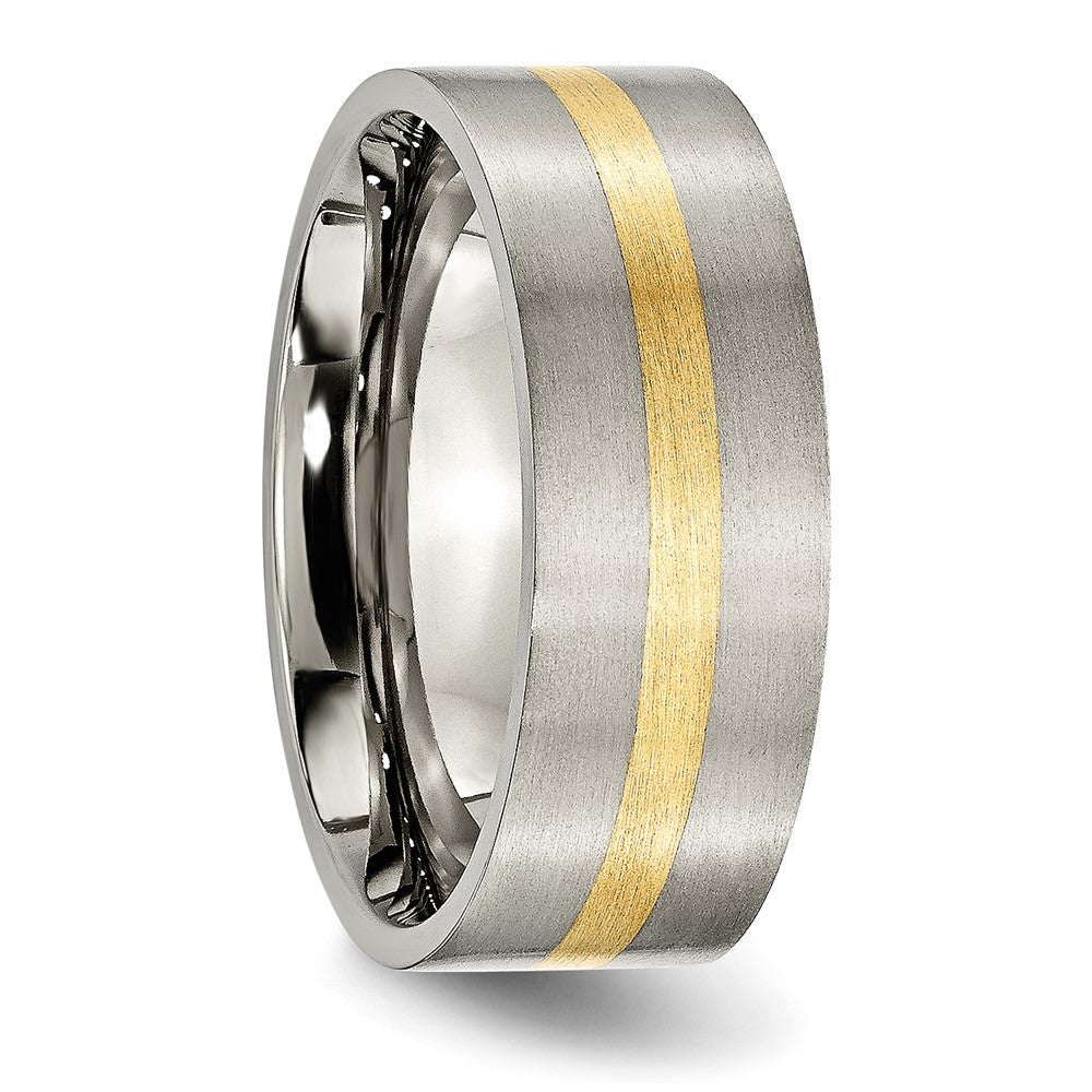 High-Quality 8mm Brushed Titanium Flat Band with 14K Gold Inlay - Stylish Value