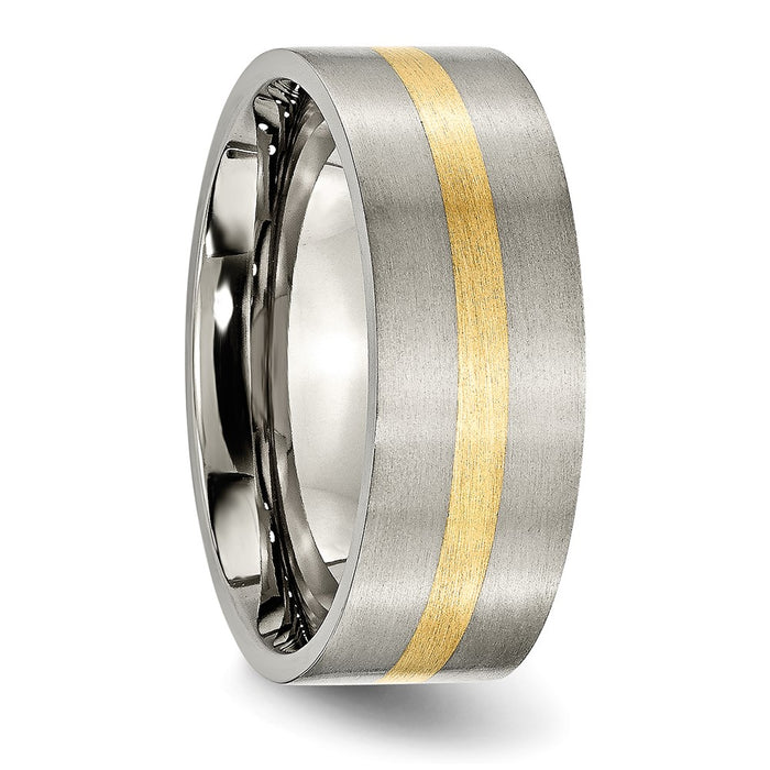High-Quality 8mm Brushed Titanium Flat Band with 14K Gold Inlay - Stylish Value-4