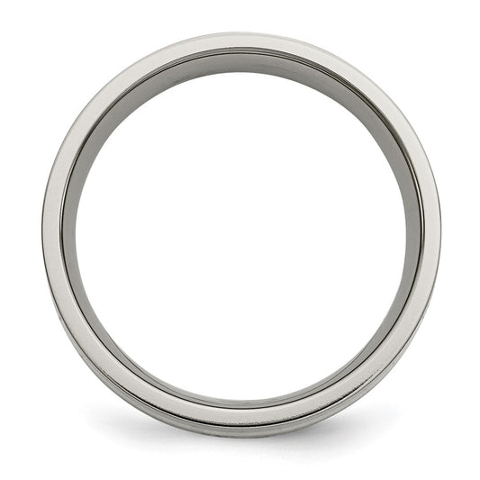 High-Quality Chiseled Titanium Flat Band with 14K Gold Inlay - 6mm Stylish Design