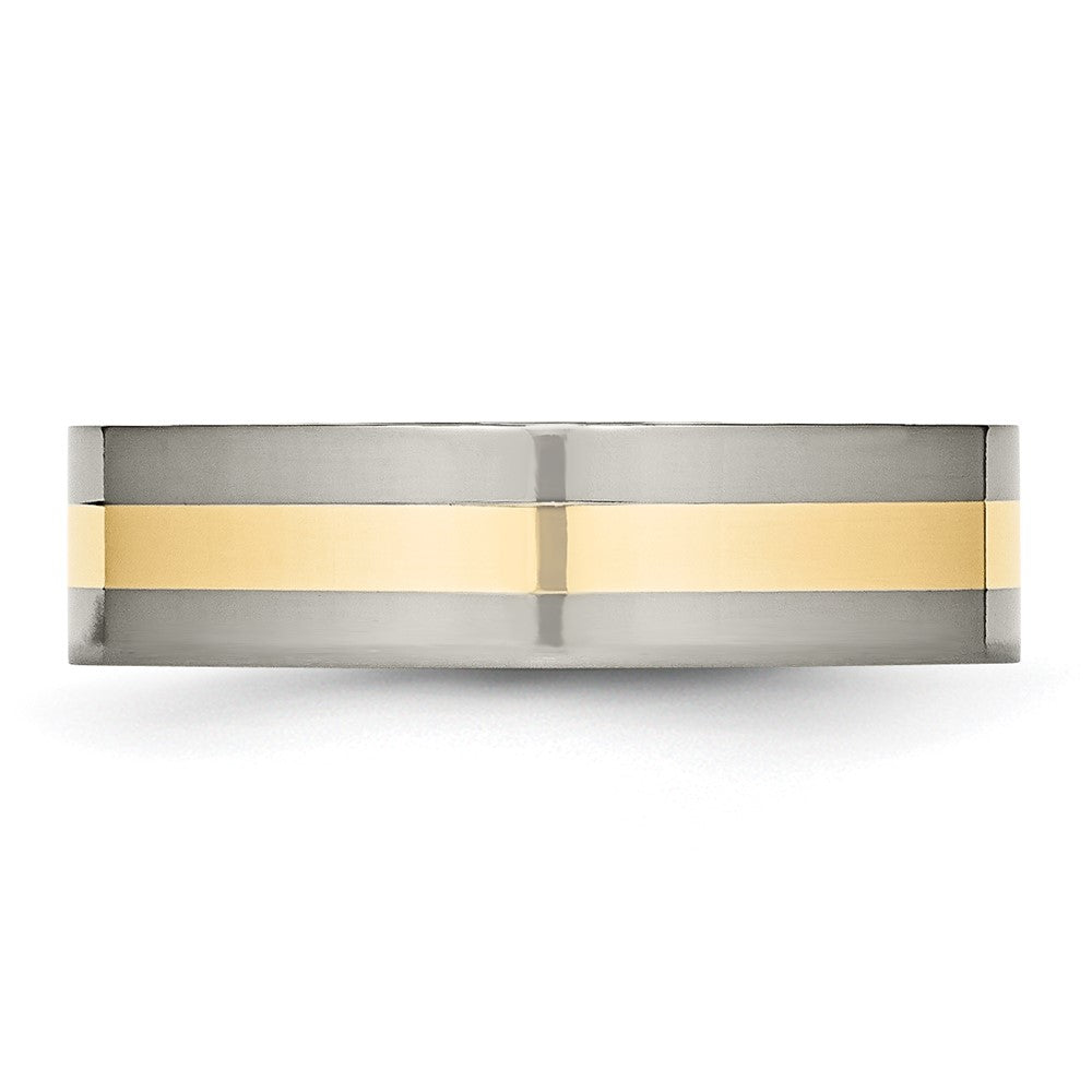 Exclusive Chiseled Titanium Flat Band with 14K Gold Inlay - 6mm Luxury Style