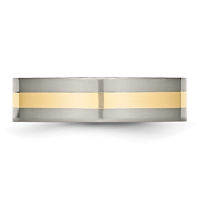 Exclusive Chiseled Titanium Flat Band with 14K Gold Inlay - 6mm Luxury Style-3