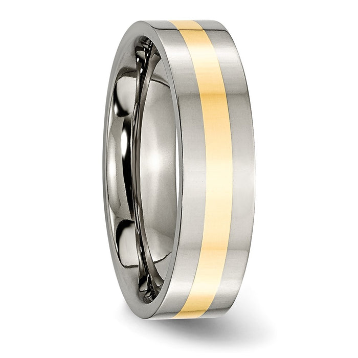 Exclusive Chiseled Titanium Flat Band with 14K Gold Inlay - 6mm Luxury Style-4