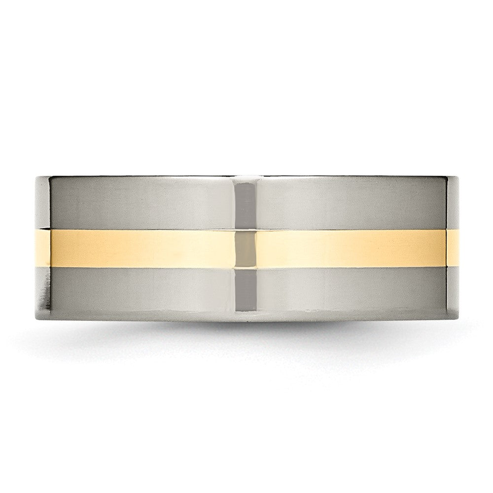 Exclusive Chiseled Titanium Flat Band with 14K Gold Inlay - 8mm Luxury Style