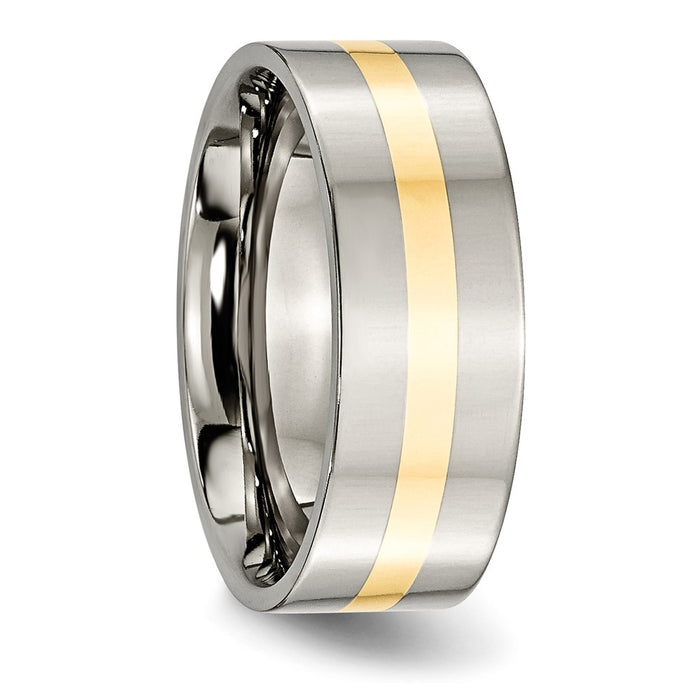 High-Quality Chiseled Titanium Flat Band with 14K Gold Inlay - 8mm Stylish Design-4