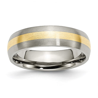 Buy Stylish 6mm Chiseled Titanium Band with 14K Gold Inlay - Affordable Luxury