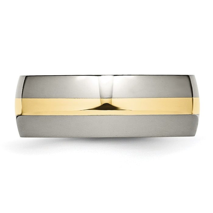 High-Quality Chiseled Titanium Band - 8mm Width with 14K Gold Inlay, Stylish!-3