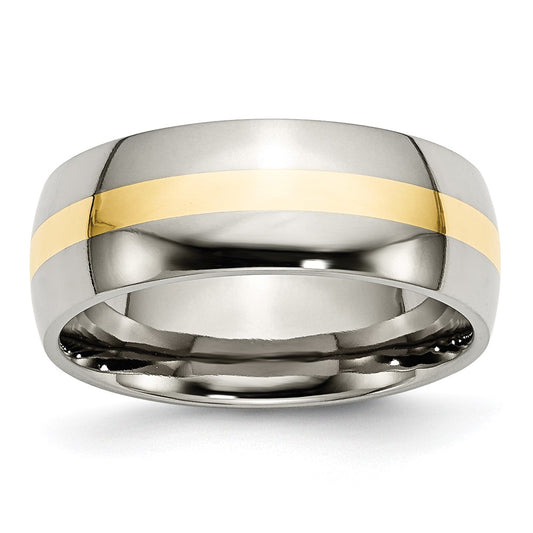 High-Quality Chiseled Titanium Band - 8mm Width with 14K Gold Inlay, Stylish!