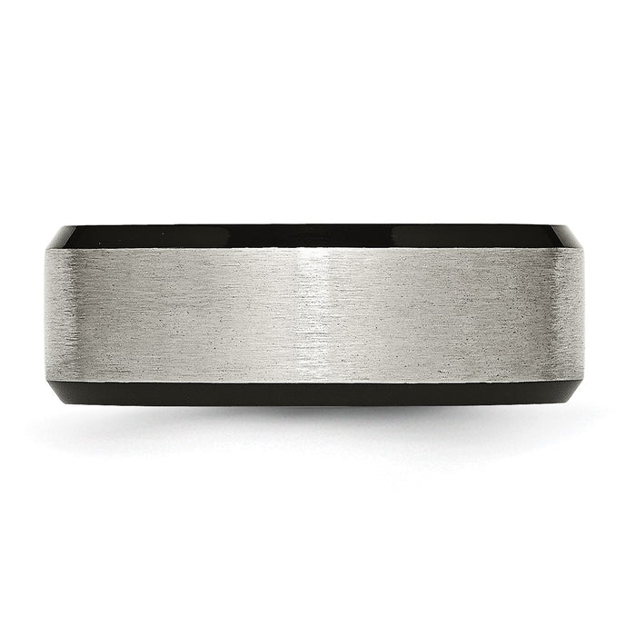 High-quality 8mm Beveled Edge Band in Brushed Titanium & Black IP-Plating-3