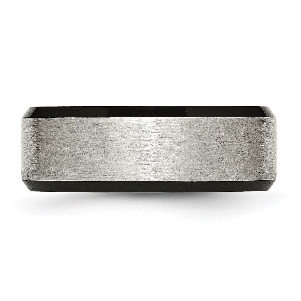 Buy Stylish 8mm Chisel Beveled Edge Band - Brushed Titanium & Black IP-Plating