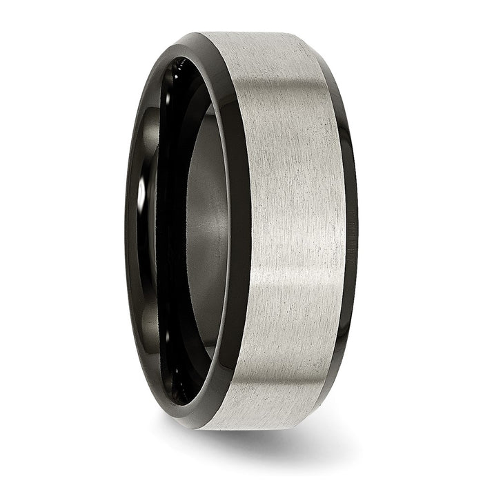Buy Stylish 8mm Chisel Beveled Edge Band - Brushed Titanium & Black IP-Plating-4