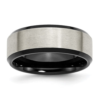 High-quality 8mm Beveled Edge Band in Brushed Titanium & Black IP-Plating