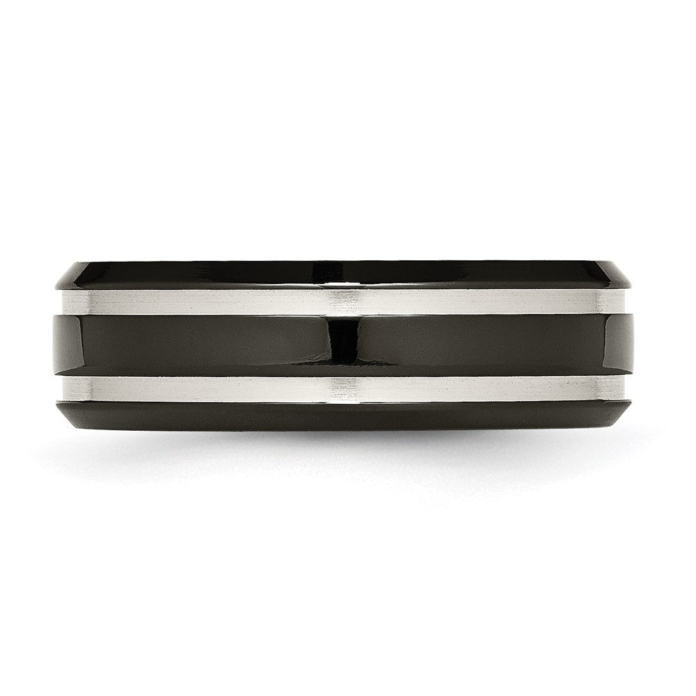 Exclusive 7mm Chisel Grooved Band - Stylish Black IP-Plated Titanium
