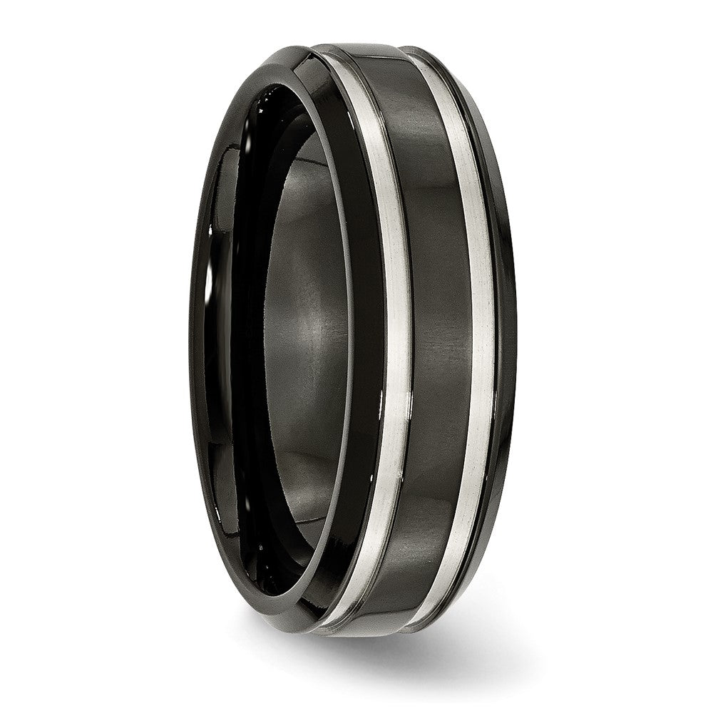 Buy Stylish Chisel 7mm Grooved Band in Brushed Black IP-Plated Titanium