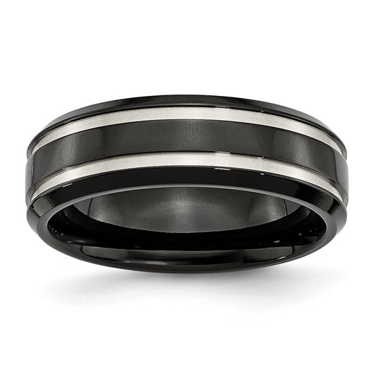 High-Quality 7mm Grooved Band - Brushed & Polished Black IP-Plated Titanium