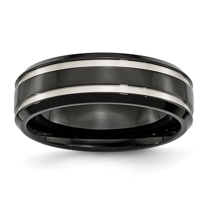 High-Quality 7mm Grooved Band - Brushed & Polished Black IP-Plated Titanium-1