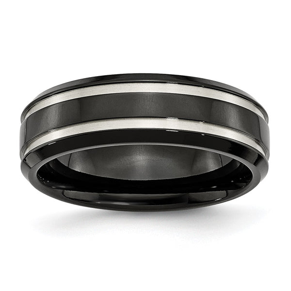 Chisel 7mm Grooved Band - Black IP-Plated Titanium Ring