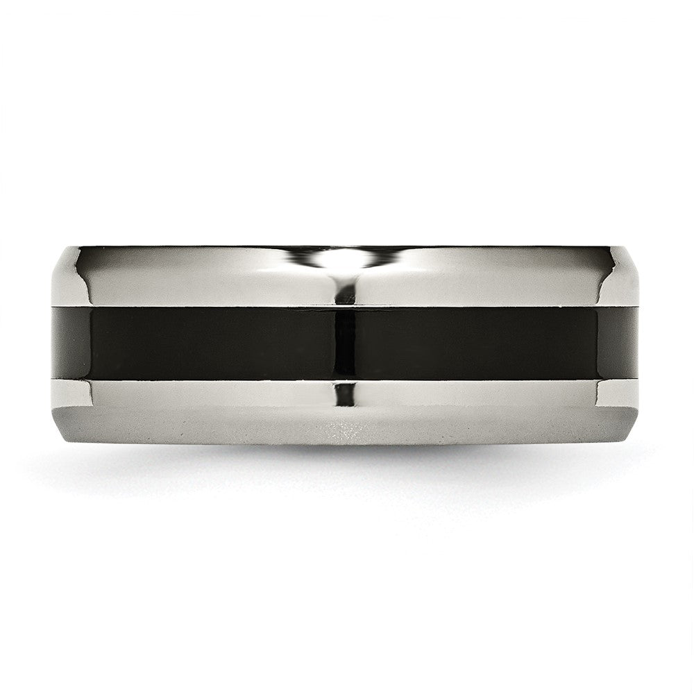 Buy Stylish Chiseled Titanium 8mm Beveled Edge Band with Black Enamel Finish