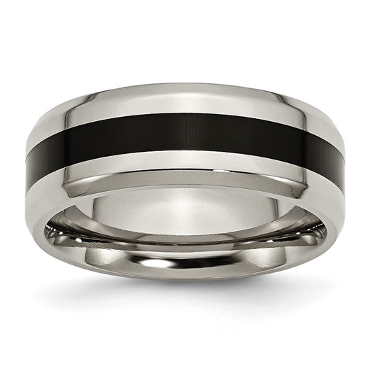 Exclusive 8mm Titanium Chisel Beveled Edge Band with Stylish Black Enamel
