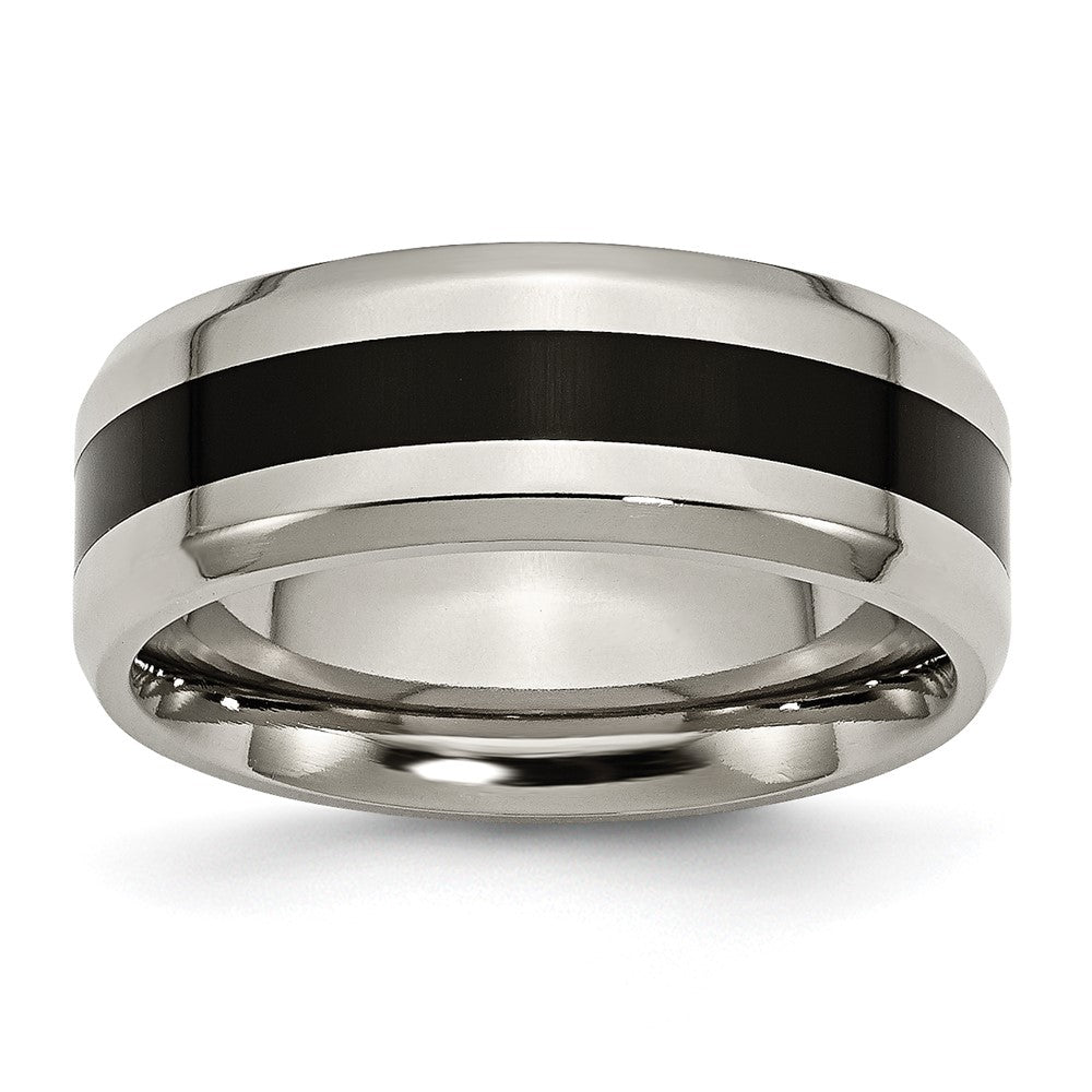 Buy Stylish Chiseled Titanium 8mm Beveled Edge Band with Black Enamel Finish