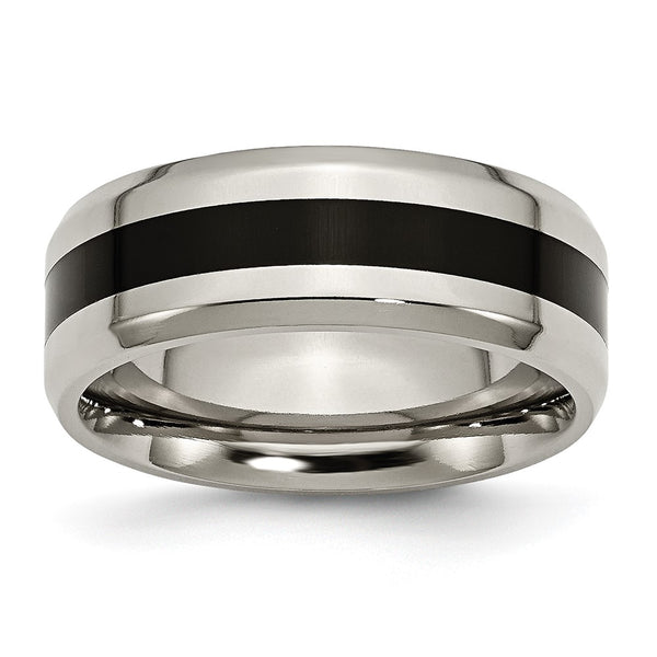 8mm Polished Black Enamel Band in Chisel Titanium