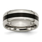 Exclusive Polished Black Enamel 8mm Beveled Edge Band in Chisel Titanium - Stylish Value-1