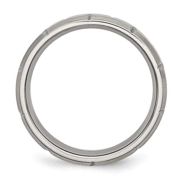 6mm Brushed Titanium Chisel Ring with Beveled Edge