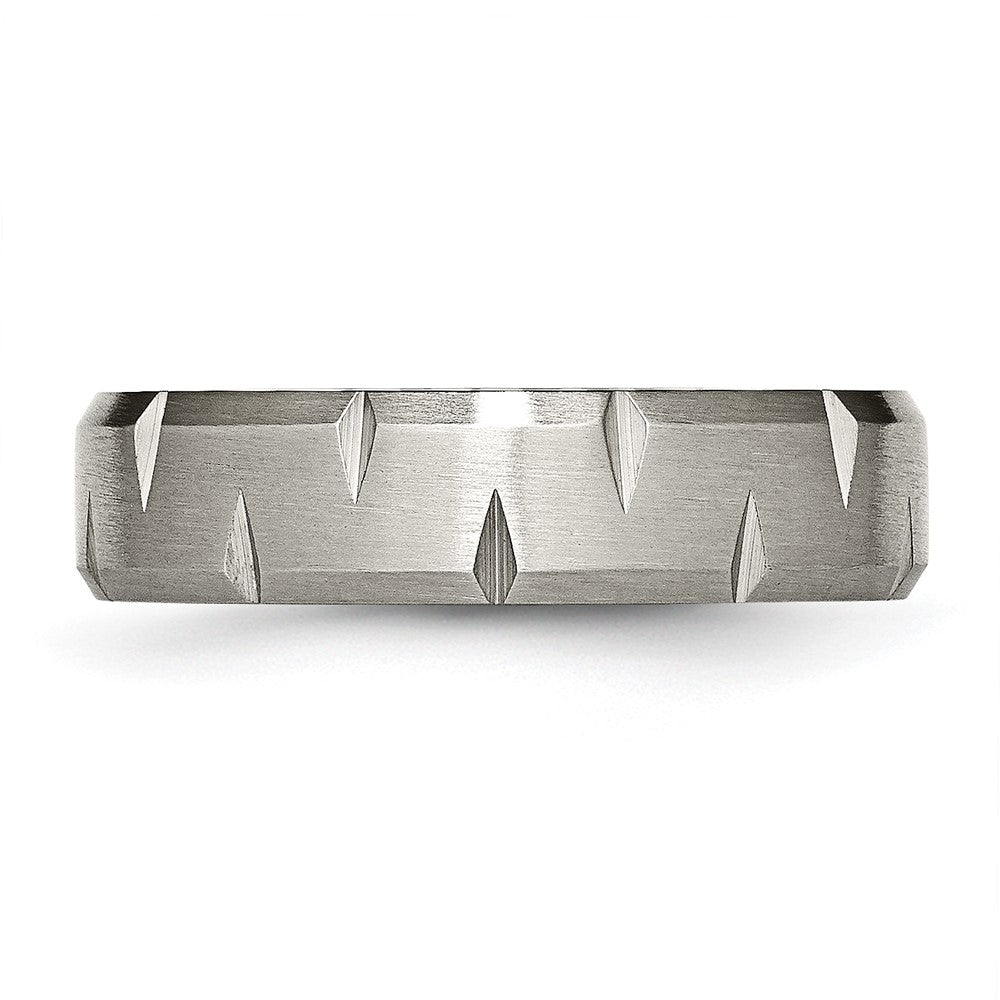 High-Quality Chiseled Titanium 6mm Beveled Edge Notched Ring - Stylish Value!