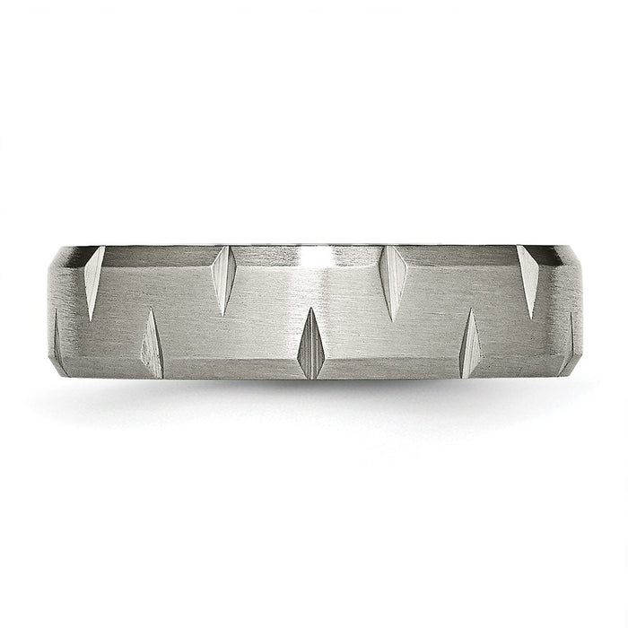 High-Quality Chiseled Titanium 6mm Beveled Edge Notched Ring - Stylish Value!-3