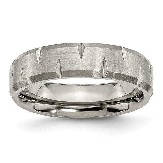 Shop Stylish Brushed Titanium Chisel Ring - 6mm Beveled Edge, Notched Design
