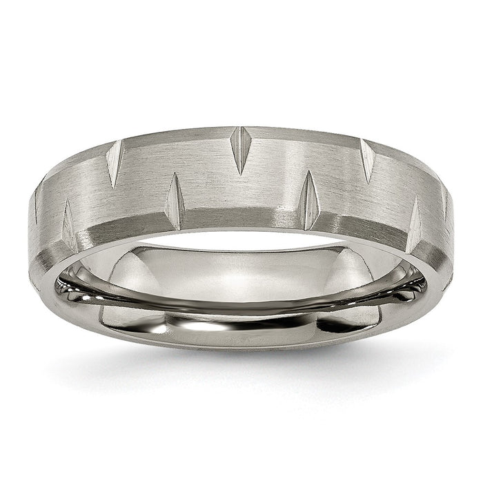 High-Quality Chiseled Titanium 6mm Beveled Edge Notched Ring - Stylish Value!-1