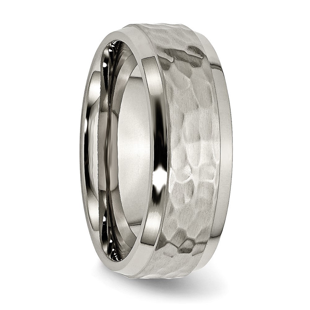 Buy Stylish 8mm Chiseled Titanium Beveled Edge Band - Polished & Hammered Finish