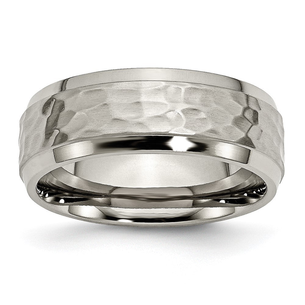 Exclusive 8mm Chiseled Titanium Beveled Edge Band - Stylish & Affordable!