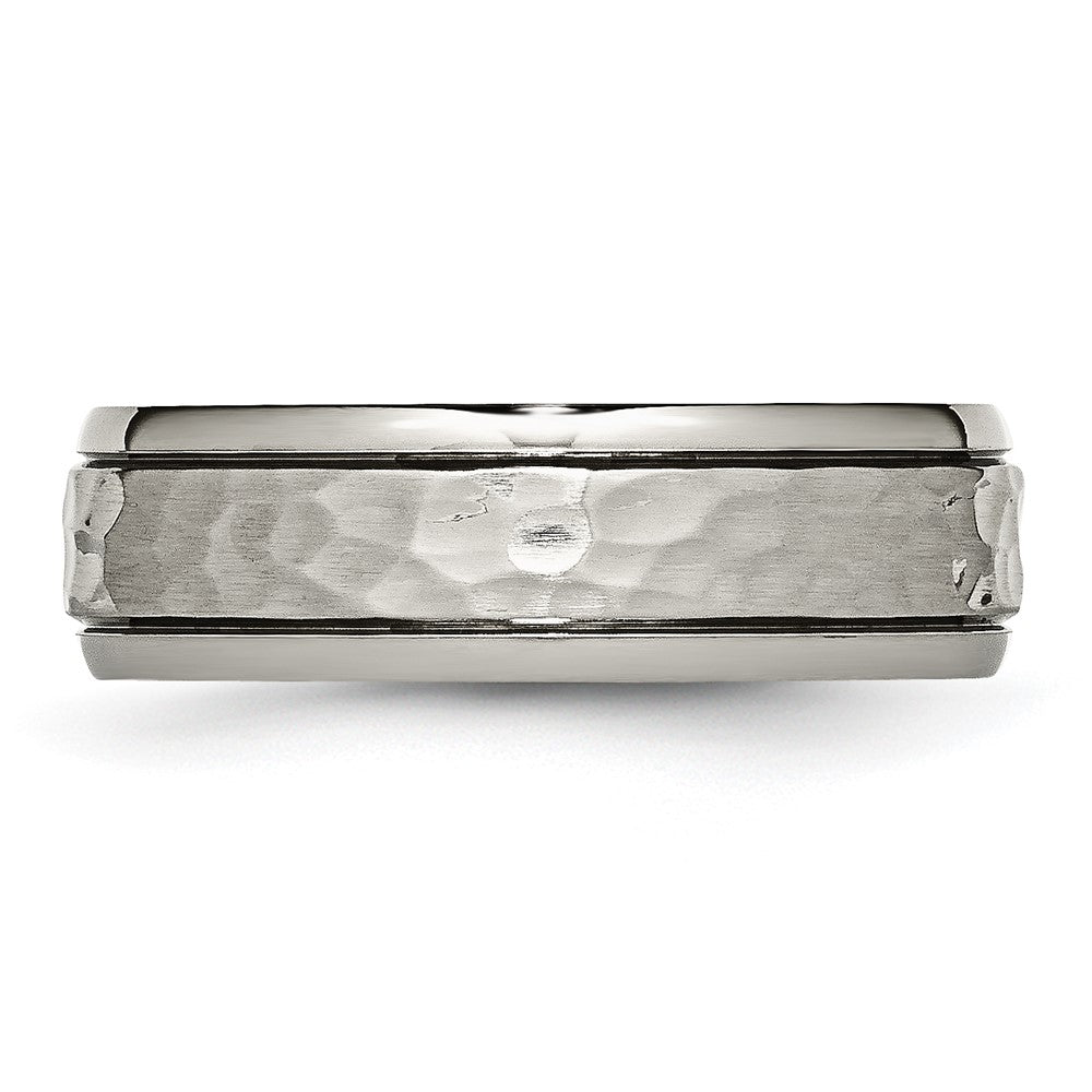 High-Quality 7mm Chiseled Titanium Polished & Hammered Ring - Stylish Value