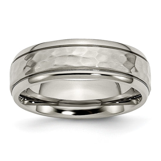 High-Quality Chiseled Titanium 7mm Band | Stylish Hammered Grooved Edge
