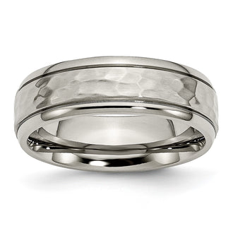 High-Quality Chiseled Titanium 7mm Polished Hammered Band | Stylish Value Ring