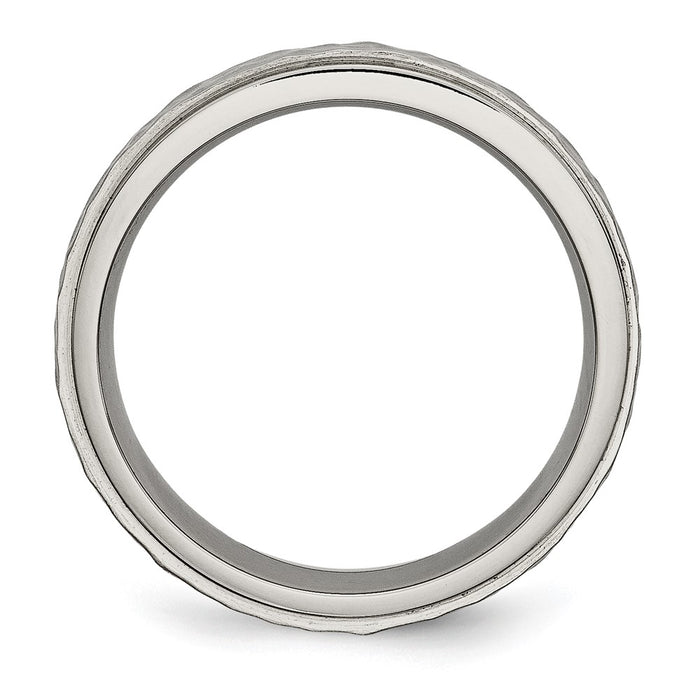 Buy Stylish Chiseled Titanium 6mm Polished & Hammered Edge Ring - Luxury Value-2