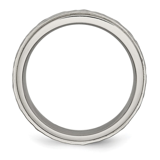 Buy Stylish 6mm Chiseled Titanium Ring - Polished & Hammered Finish