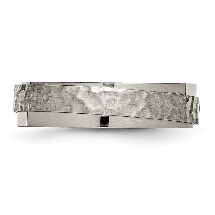 High-quality 6mm Chiseled Titanium Band - Stylish Polished & Hammered Design-3