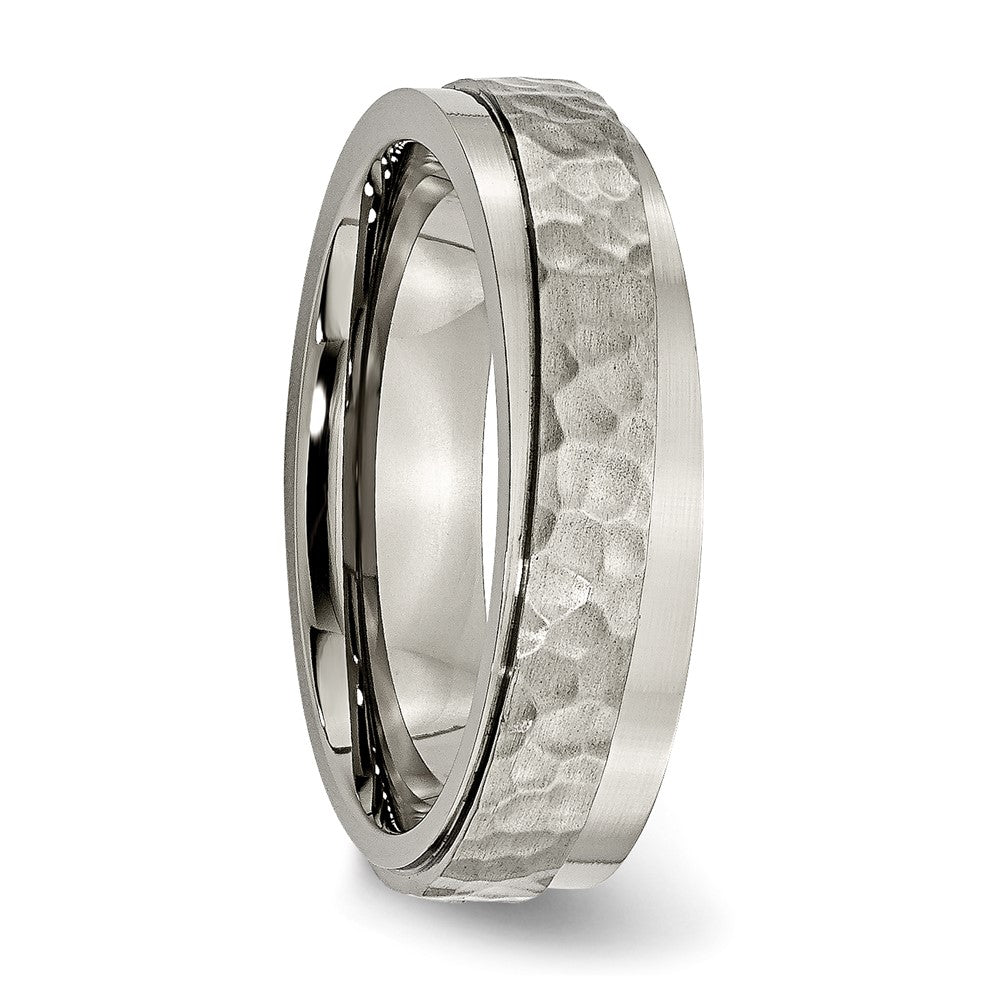 Buy Stylish 6mm Chiseled Titanium Band - Polished & Hammered Edge, Luxury Value