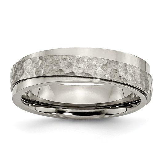 High-quality 6mm Chiseled Titanium Band - Stylish Polished & Hammered Design