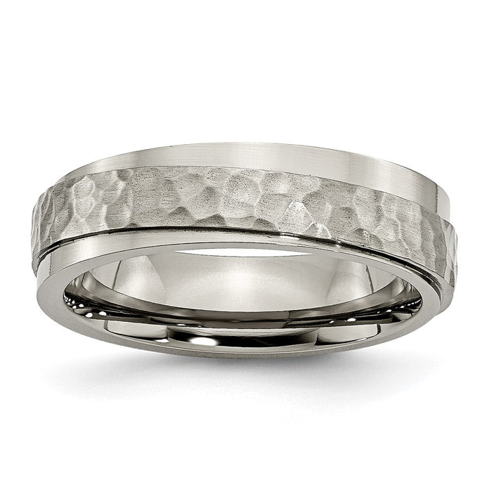 High-quality 6mm Chiseled Titanium Band - Stylish Polished & Hammered Design-1