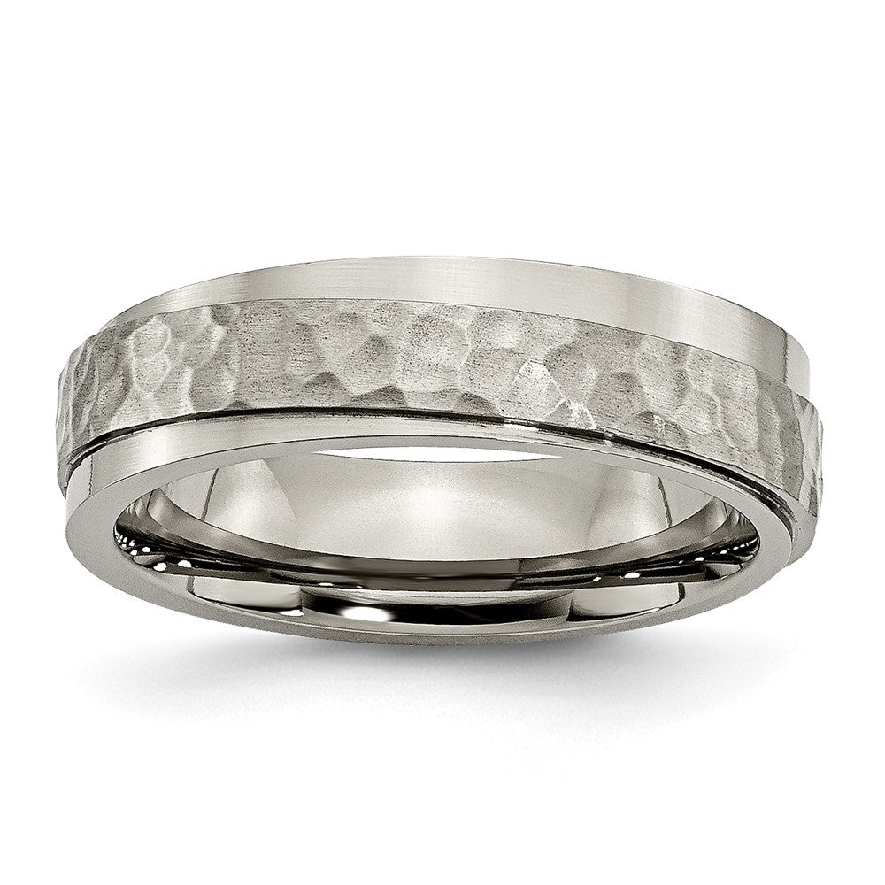 Exclusive Chiseled Titanium 6mm Hammered Ring - Stylish & Affordable Design