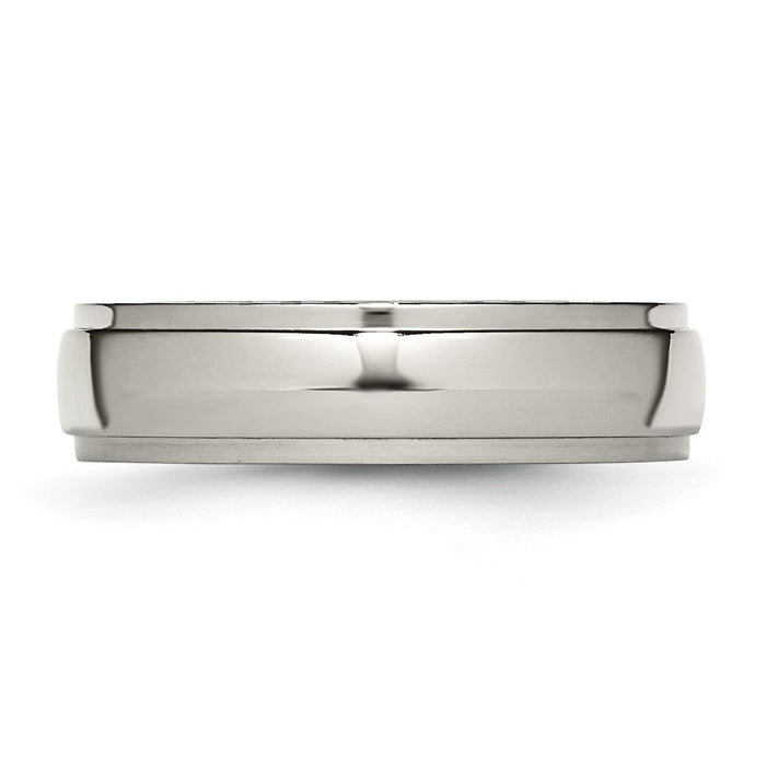Buy Stylish 6mm Polished Titanium Chisel Ring with Ridged Edge - Affordable Luxury!-3