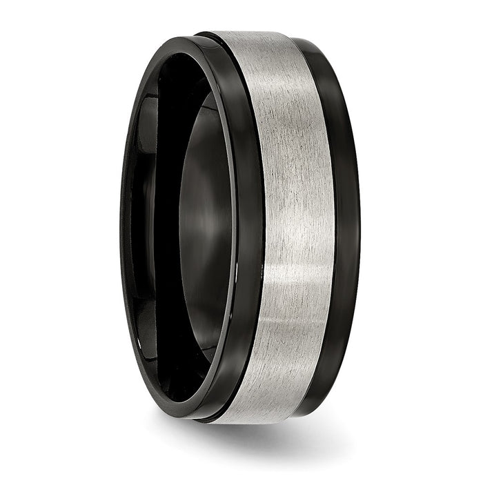 Shop Stylish 8mm Titanium Chisel Band with Brushed Center & Black IP Coating-4